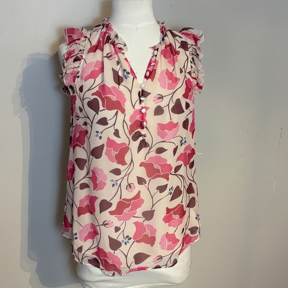 kate spade Tops - Kate Spade Pink and Brown Ruffled Blouse